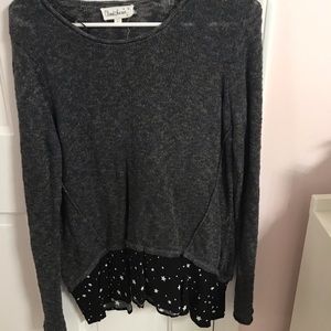 NWOT grey/black womens sweater with star hemming!